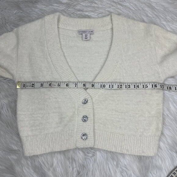 Sincerely Jules Women's Ivory V-Neck Soft Button Crop Cardigan Sweater S/C34 - Picture 11 of 12